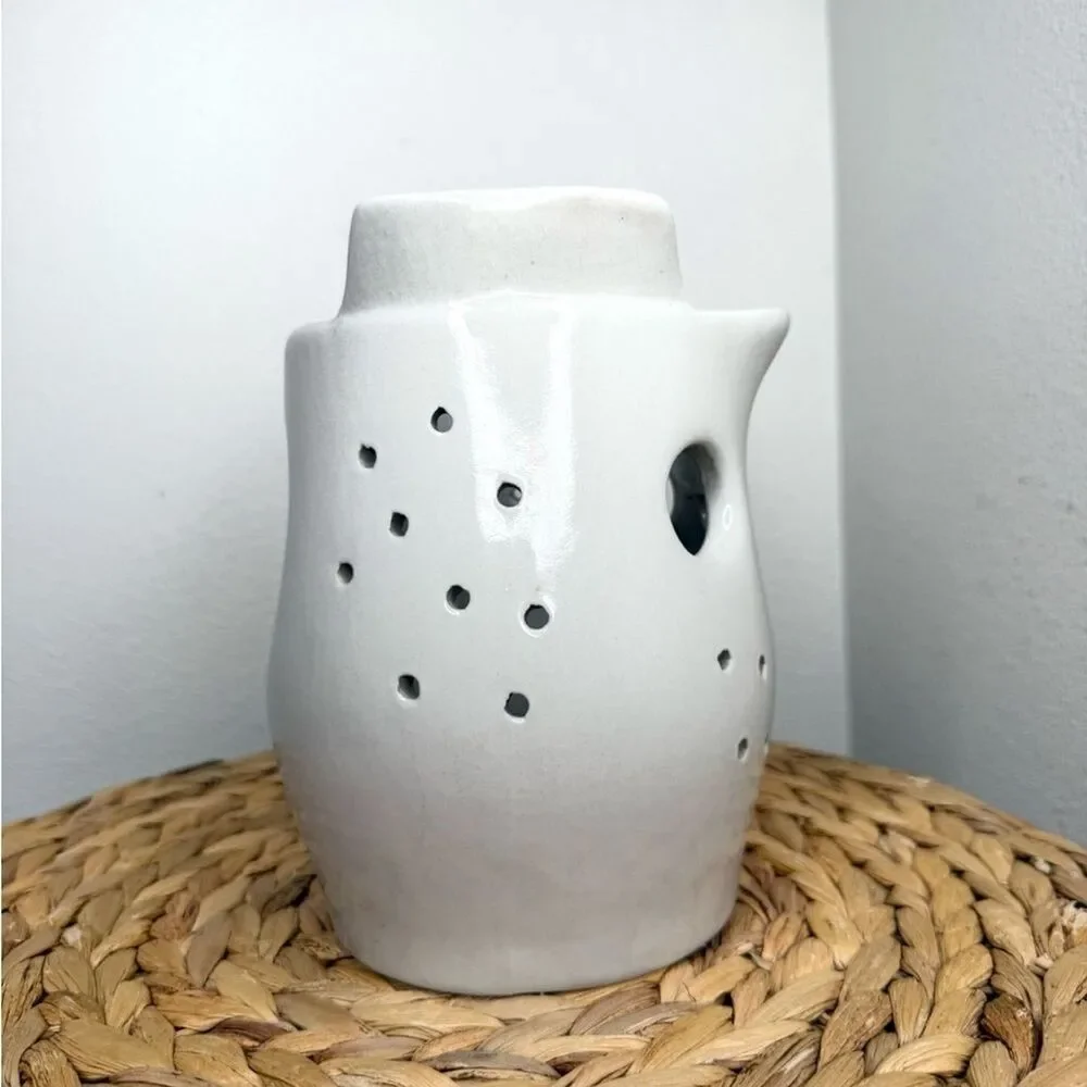 MA Hadley Owl Luminary White Ceramic Candle Holder Animal Clay Handcrafted Light